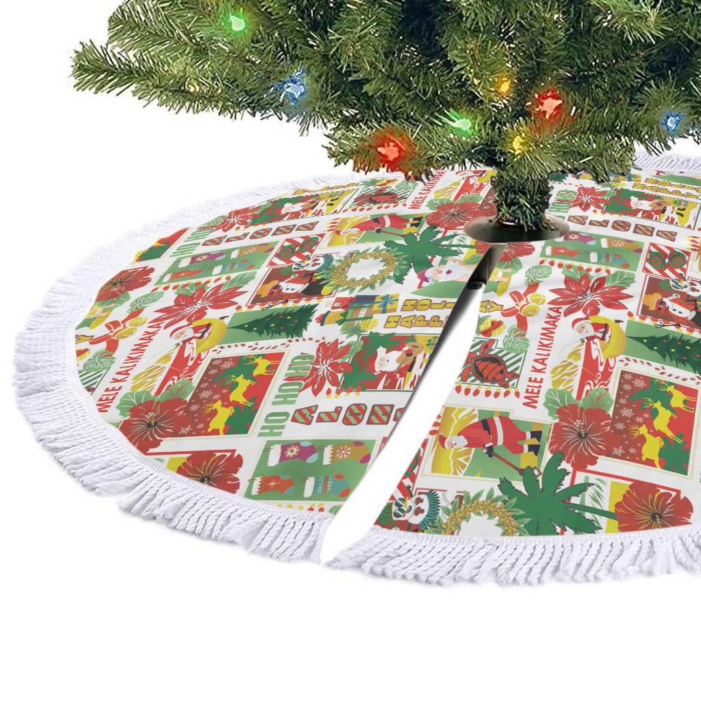 Hawaiian Santa Christmas Pattern Tree Skirt White Version - Polynesian Pride