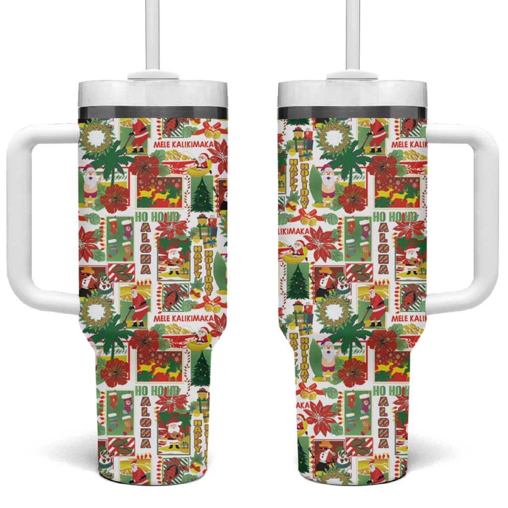 Hawaiian Santa Christmas Pattern Tumbler With Handle White Version - Polynesian Pride