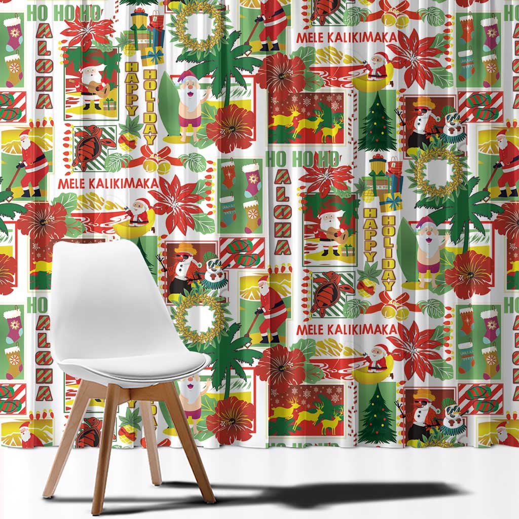 Hawaiian Santa Christmas Pattern Window Curtain White Version - Polynesian Pride