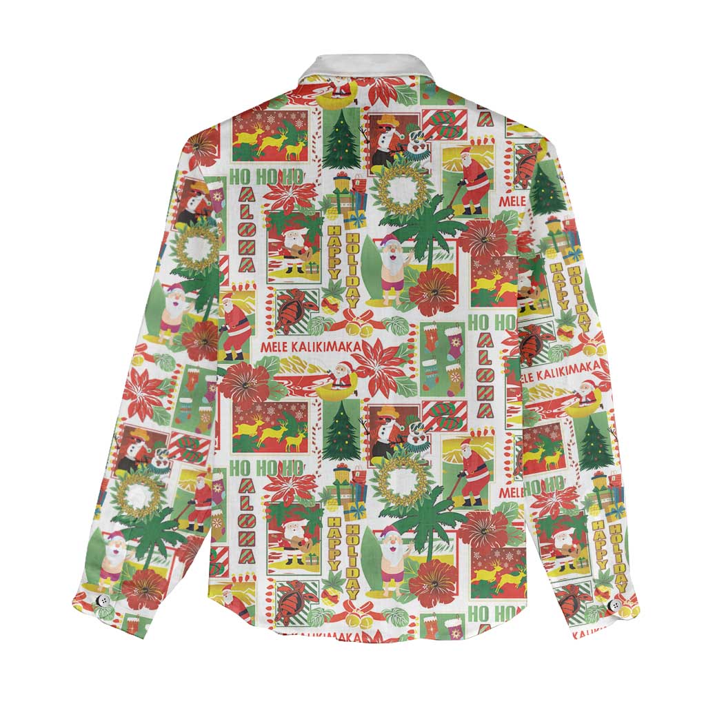 Hawaiian Santa Christmas Pattern Women Casual Shirt White Version - Polynesian Pride
