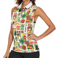 Hawaiian Santa Christmas Pattern Women Sleeveless Polo Shirt White Version - Polynesian Pride