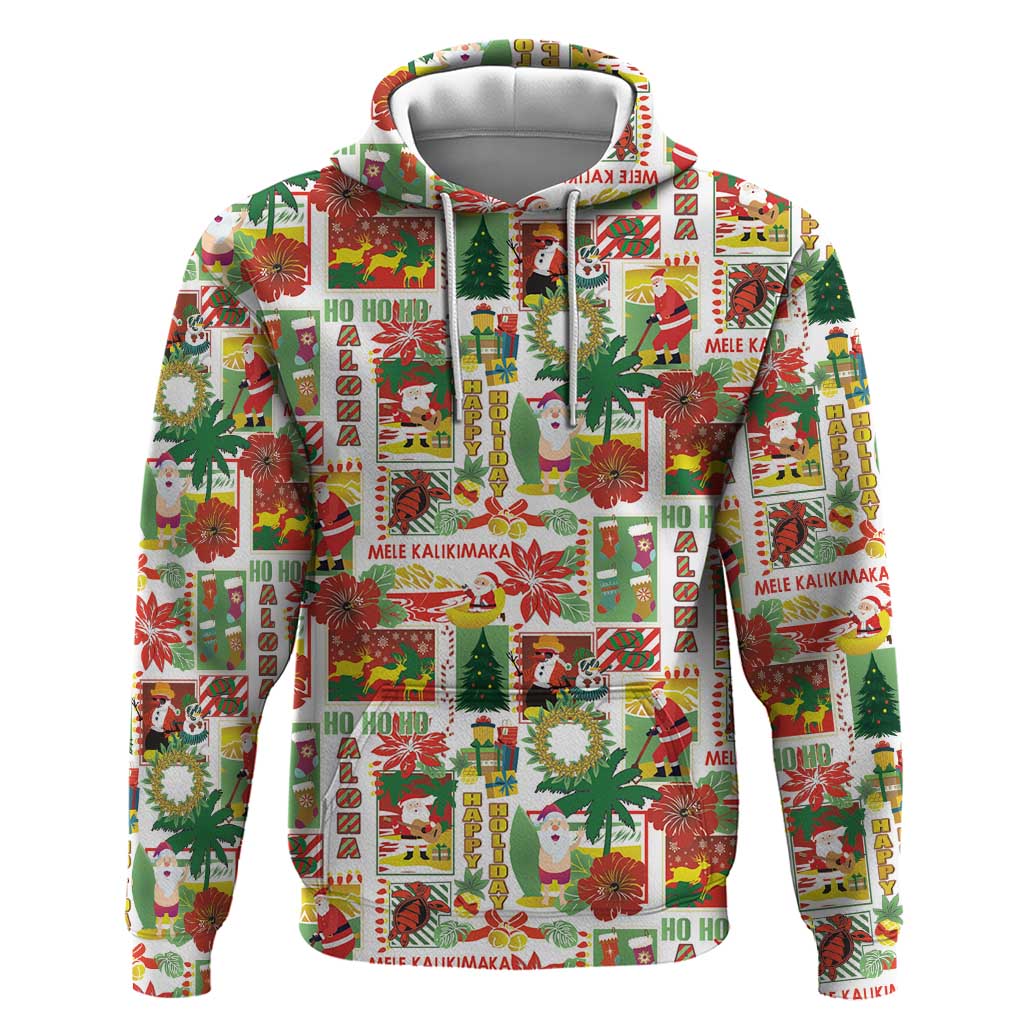 Hawaiian Santa Christmas Pattern Zip Hoodie White Version - Polynesian Pride