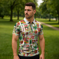 Hawaiian Santa Christmas Pattern Zipper Polo Shirt White Version - Polynesian Pride