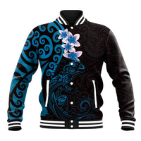New Zealand Tuatara Plumeria Baseball Jacket Maori Blue Koru Tribal Tattoo