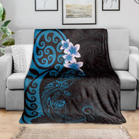 New Zealand Tuatara Plumeria Blanket Maori Blue Koru Tribal Tattoo