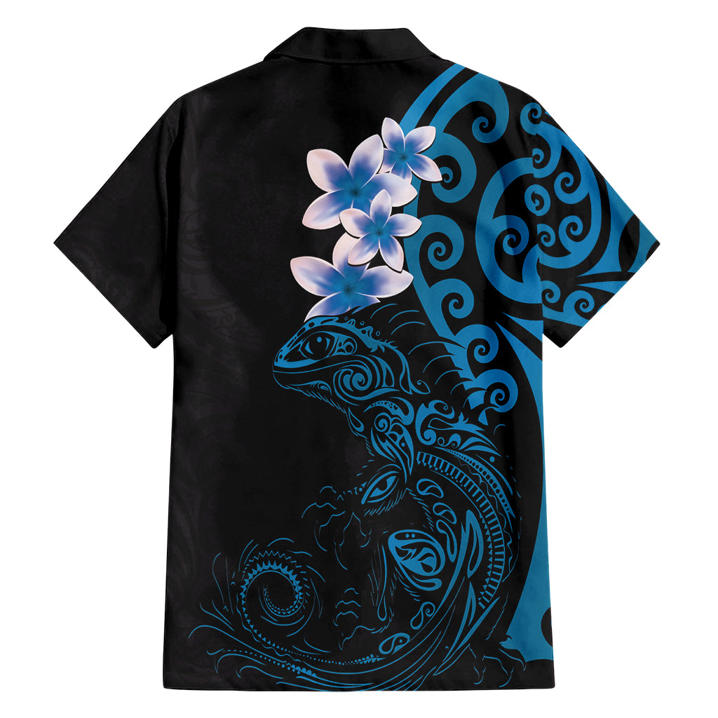 New Zealand Tuatara Plumeria Family Matching Long Sleeve Bodycon Dress and Hawaiian Shirt Maori Blue Koru Tribal Tattoo LT01 - Polynesian Pride