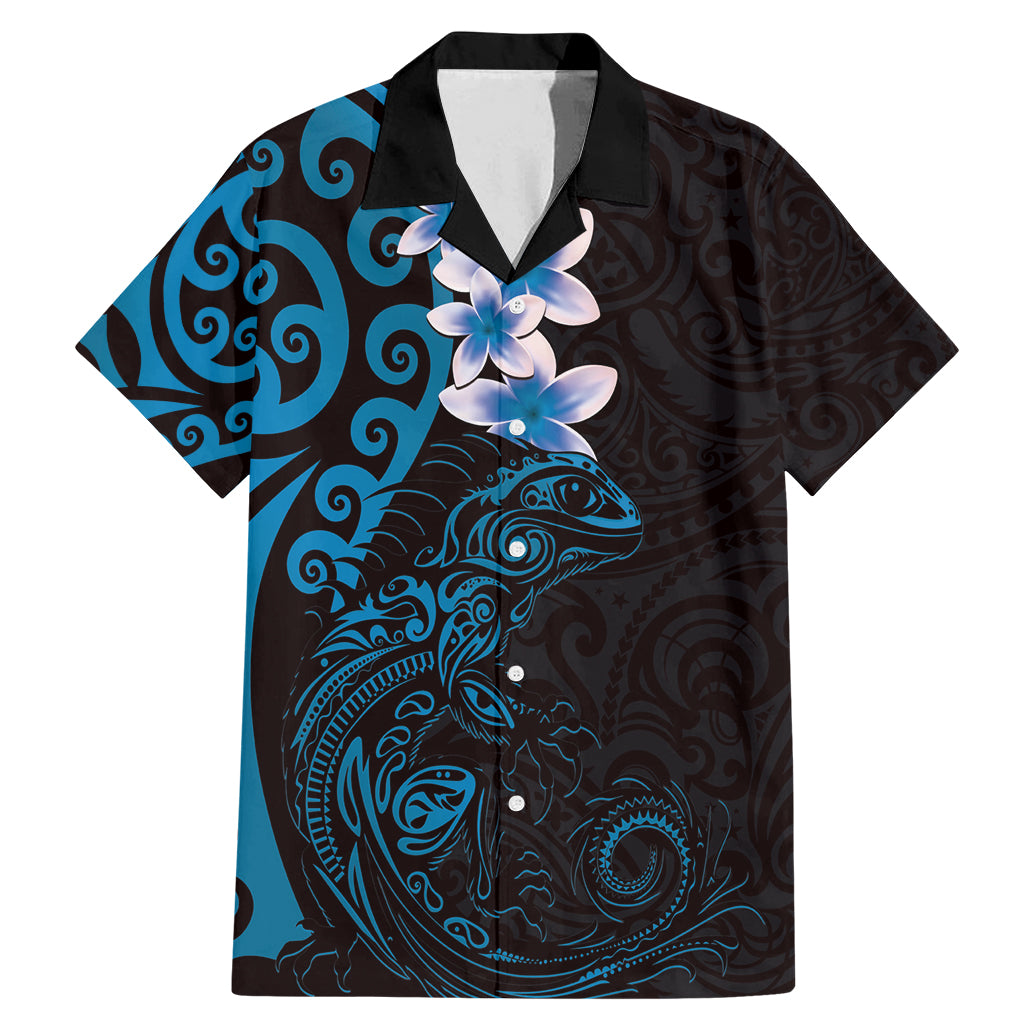 New Zealand Tuatara Plumeria Family Matching Mermaid Dress and Hawaiian Shirt Maori Blue Koru Tribal Tattoo