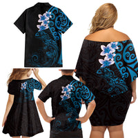 New Zealand Tuatara Plumeria Family Matching Off Shoulder Short Dress and Hawaiian Shirt Maori Blue Koru Tribal Tattoo LT01 - Polynesian Pride
