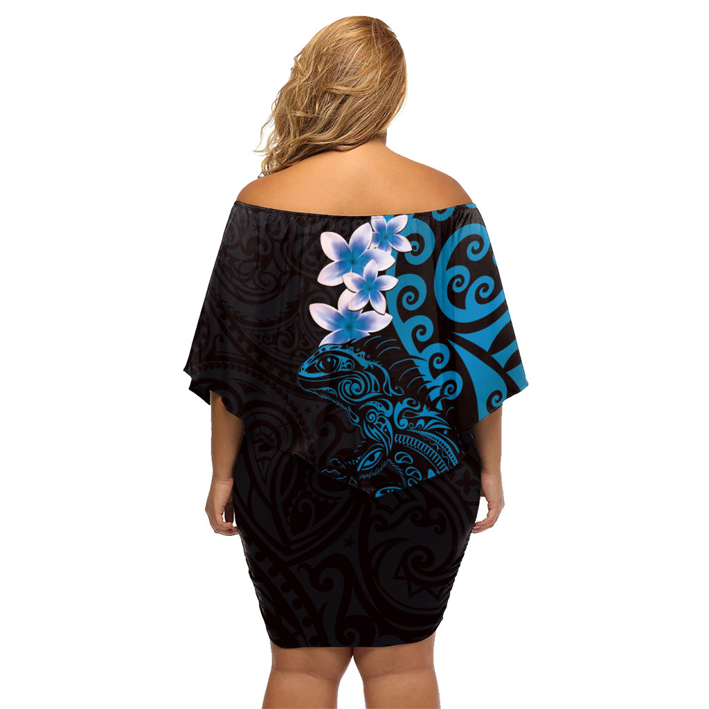 New Zealand Tuatara Plumeria Family Matching Off Shoulder Short Dress and Hawaiian Shirt Maori Blue Koru Tribal Tattoo LT01 - Polynesian Pride