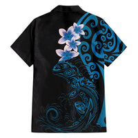 New Zealand Tuatara Plumeria Family Matching Puletasi and Hawaiian Shirt Maori Blue Koru Tribal Tattoo