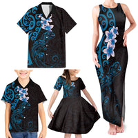 New Zealand Tuatara Plumeria Family Matching Tank Maxi Dress and Hawaiian Shirt Maori Blue Koru Tribal Tattoo LT01 - Polynesian Pride
