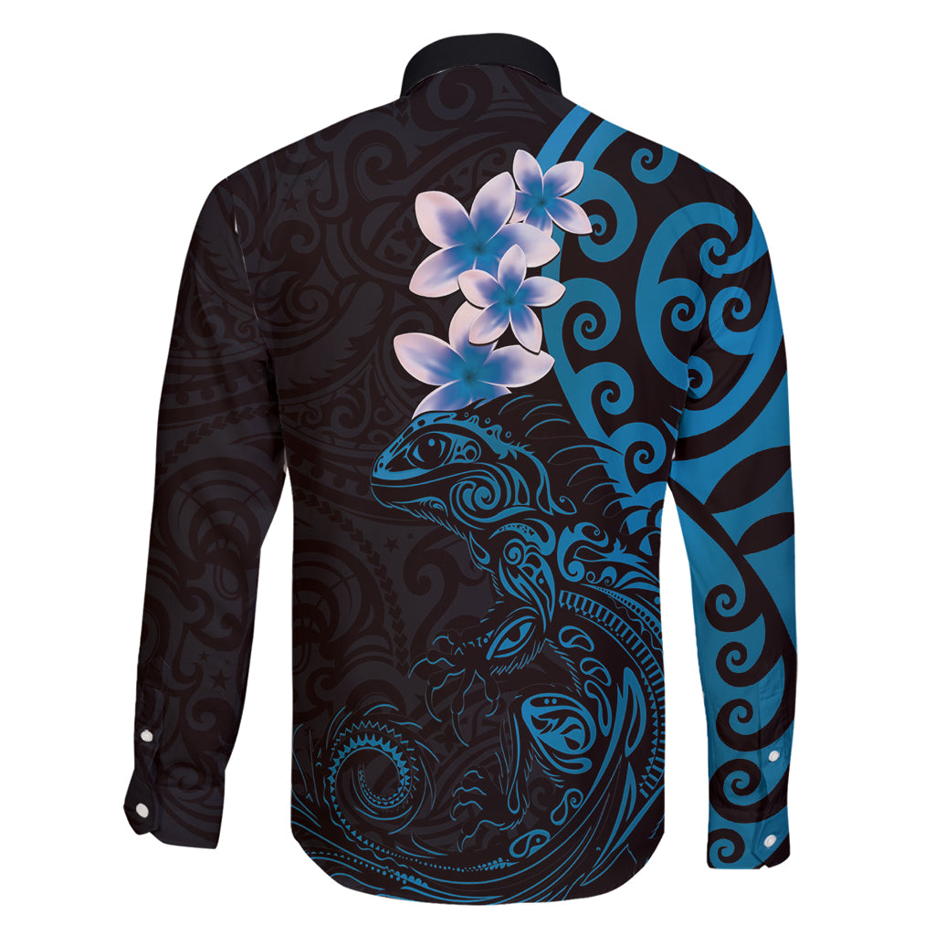 New Zealand Tuatara Plumeria Family Matching Tank Maxi Dress and Hawaiian Shirt Maori Blue Koru Tribal Tattoo LT01 - Polynesian Pride