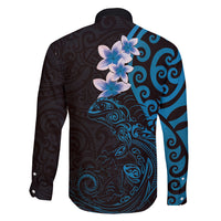 New Zealand Tuatara Plumeria Family Matching Tank Maxi Dress and Hawaiian Shirt Maori Blue Koru Tribal Tattoo LT01 - Polynesian Pride