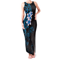 New Zealand Tuatara Plumeria Family Matching Tank Maxi Dress and Hawaiian Shirt Maori Blue Koru Tribal Tattoo LT01 Mom's Dress Blue - Polynesian Pride