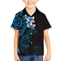 New Zealand Tuatara Plumeria Family Matching Tank Maxi Dress and Hawaiian Shirt Maori Blue Koru Tribal Tattoo LT01 Son's Shirt Blue - Polynesian Pride
