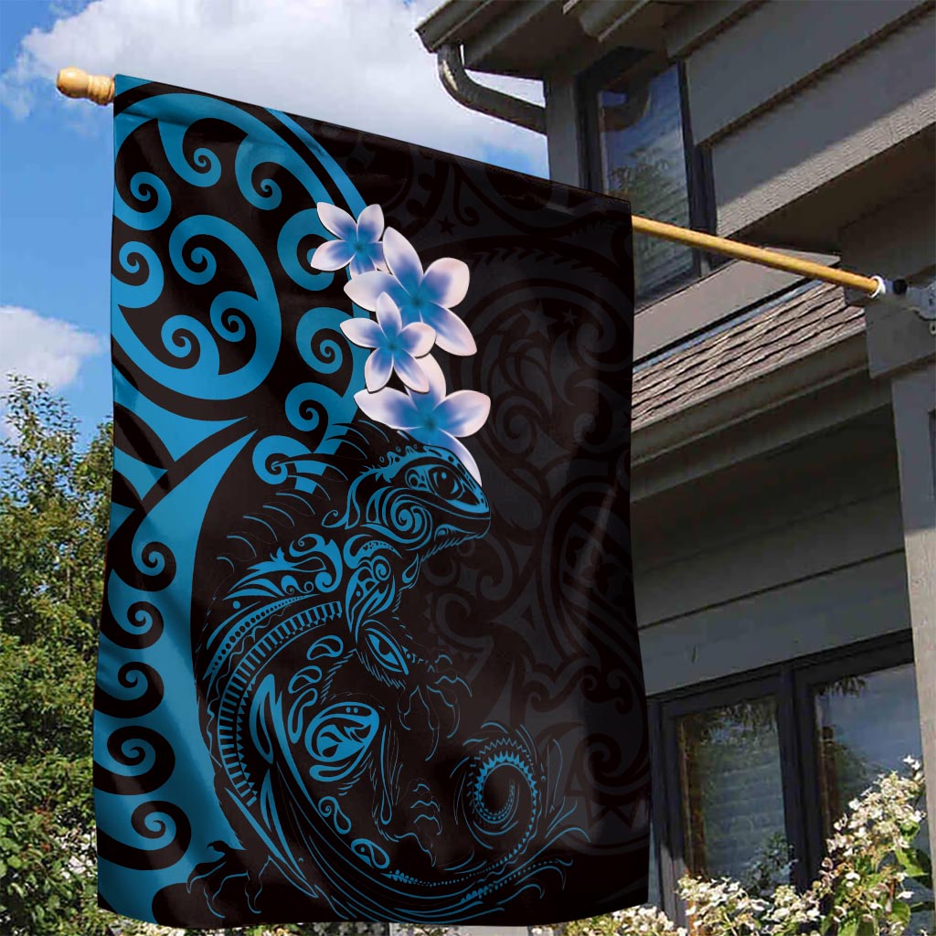 New Zealand Tuatara Plumeria Garden Flag Maori Blue Koru Tribal Tattoo