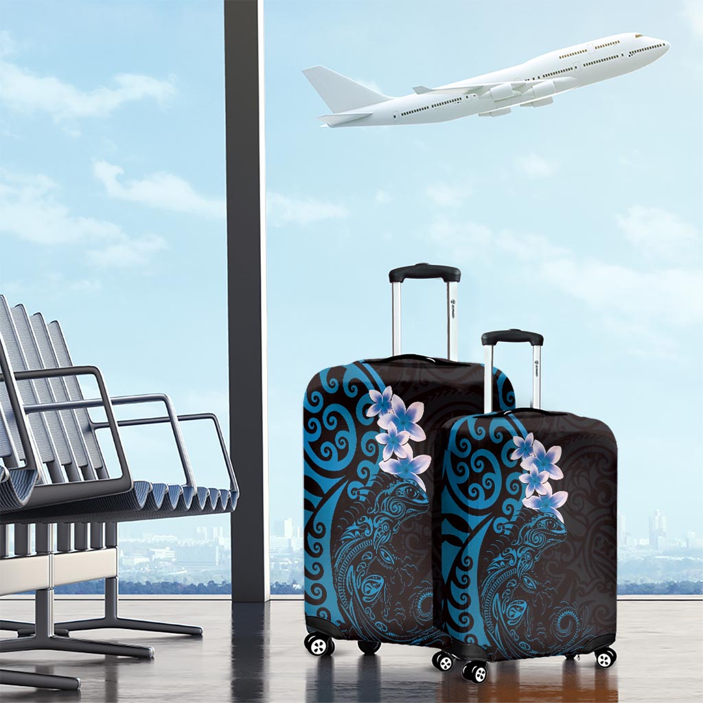 New Zealand Tuatara Plumeria Luggage Cover Maori Blue Koru Tribal Tattoo