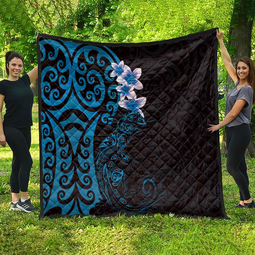 New Zealand Tuatara Plumeria Quilt Maori Blue Koru Tribal Tattoo LT01 - Polynesian Pride