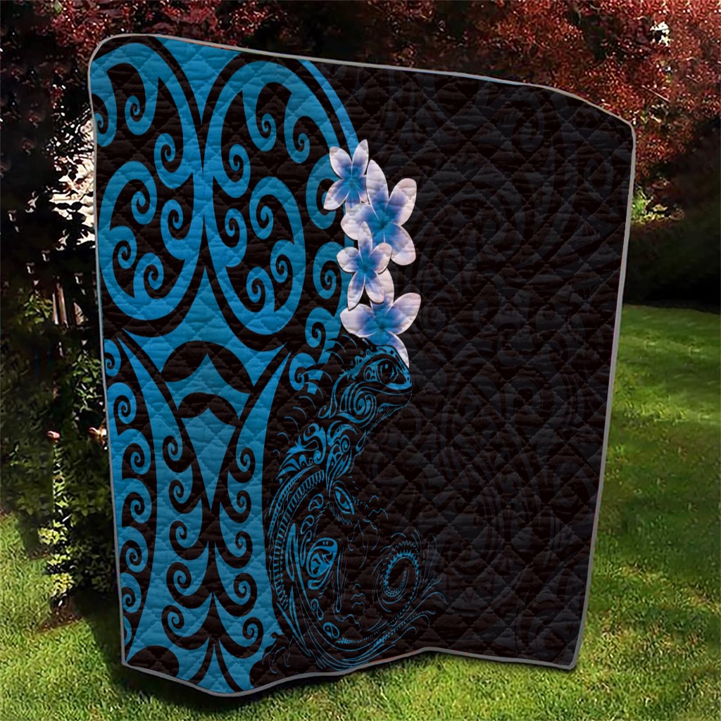 New Zealand Tuatara Plumeria Quilt Maori Blue Koru Tribal Tattoo LT01 - Polynesian Pride