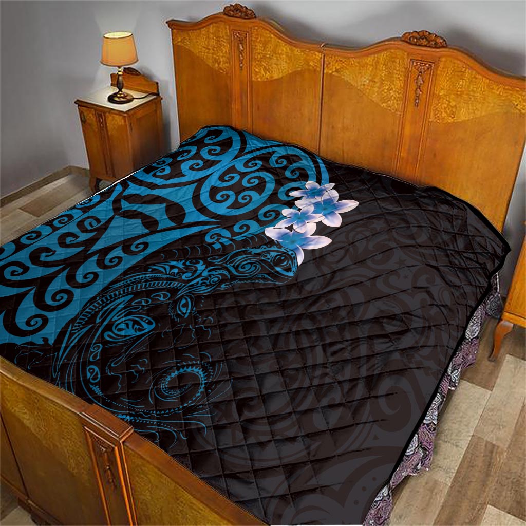 New Zealand Tuatara Plumeria Quilt Maori Blue Koru Tribal Tattoo LT01 - Polynesian Pride