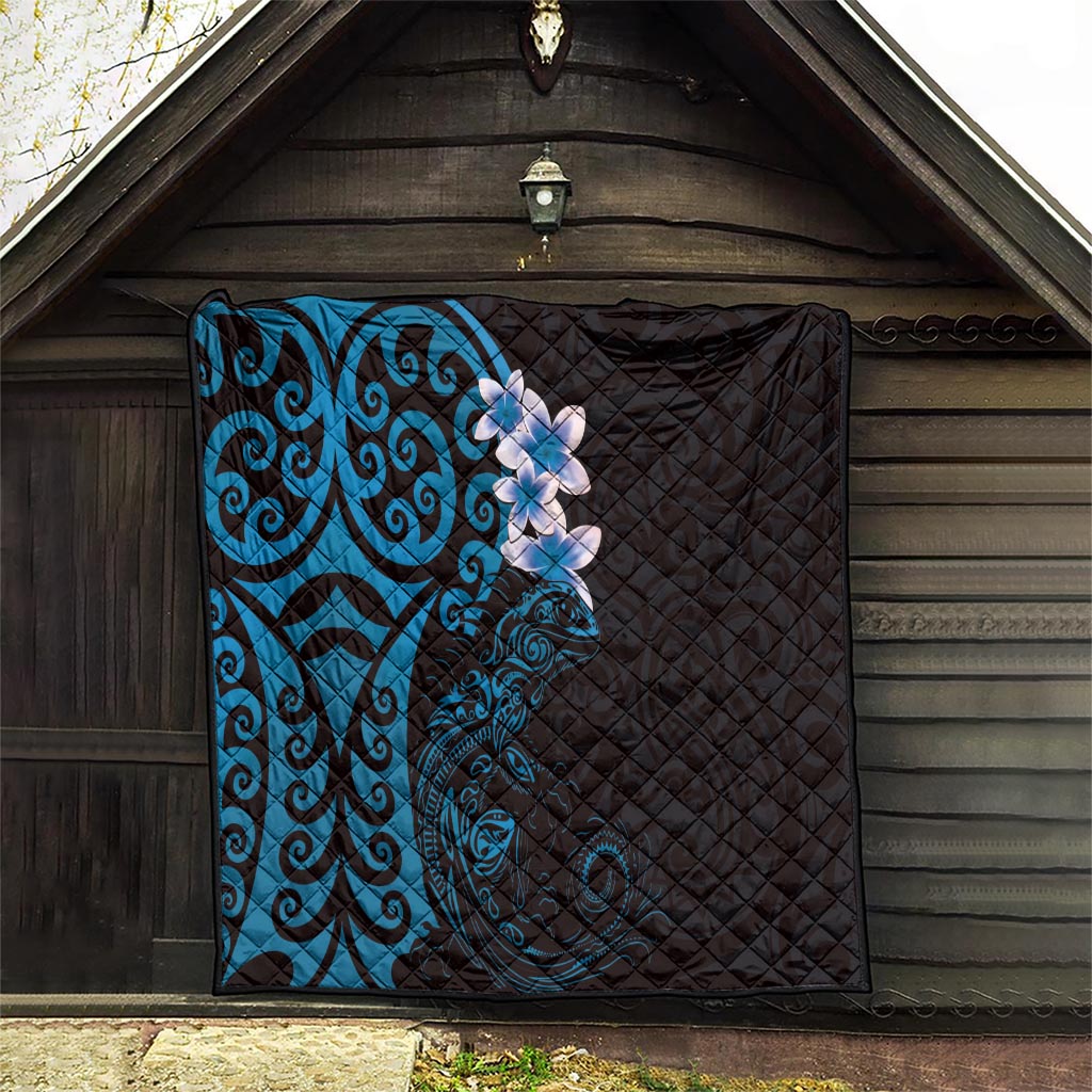 New Zealand Tuatara Plumeria Quilt Maori Blue Koru Tribal Tattoo LT01 - Polynesian Pride