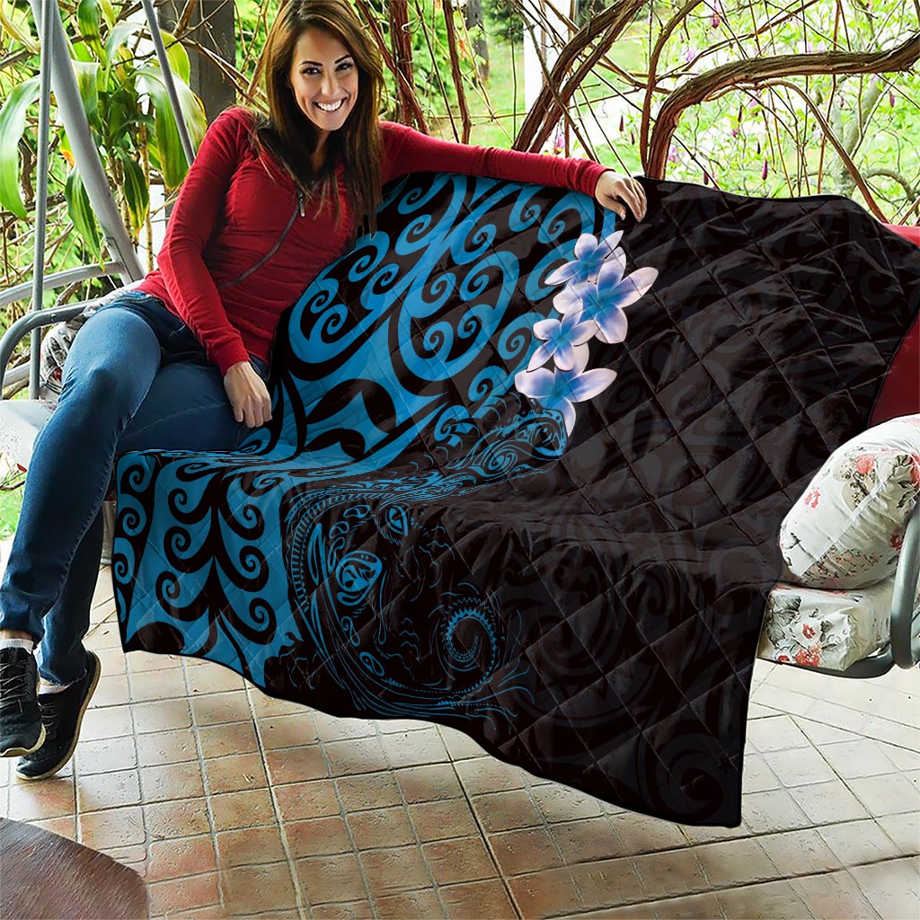 New Zealand Tuatara Plumeria Quilt Maori Blue Koru Tribal Tattoo LT01 - Polynesian Pride