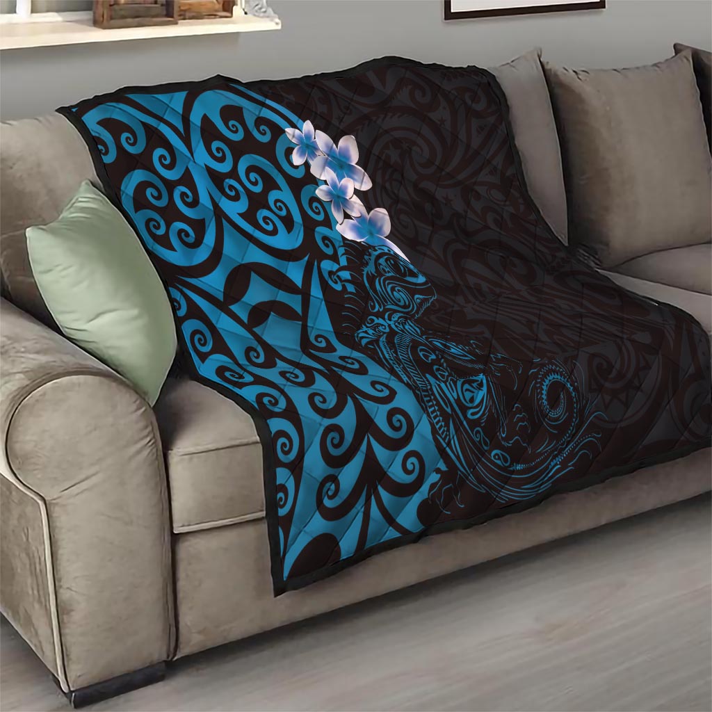New Zealand Tuatara Plumeria Quilt Maori Blue Koru Tribal Tattoo LT01 - Polynesian Pride