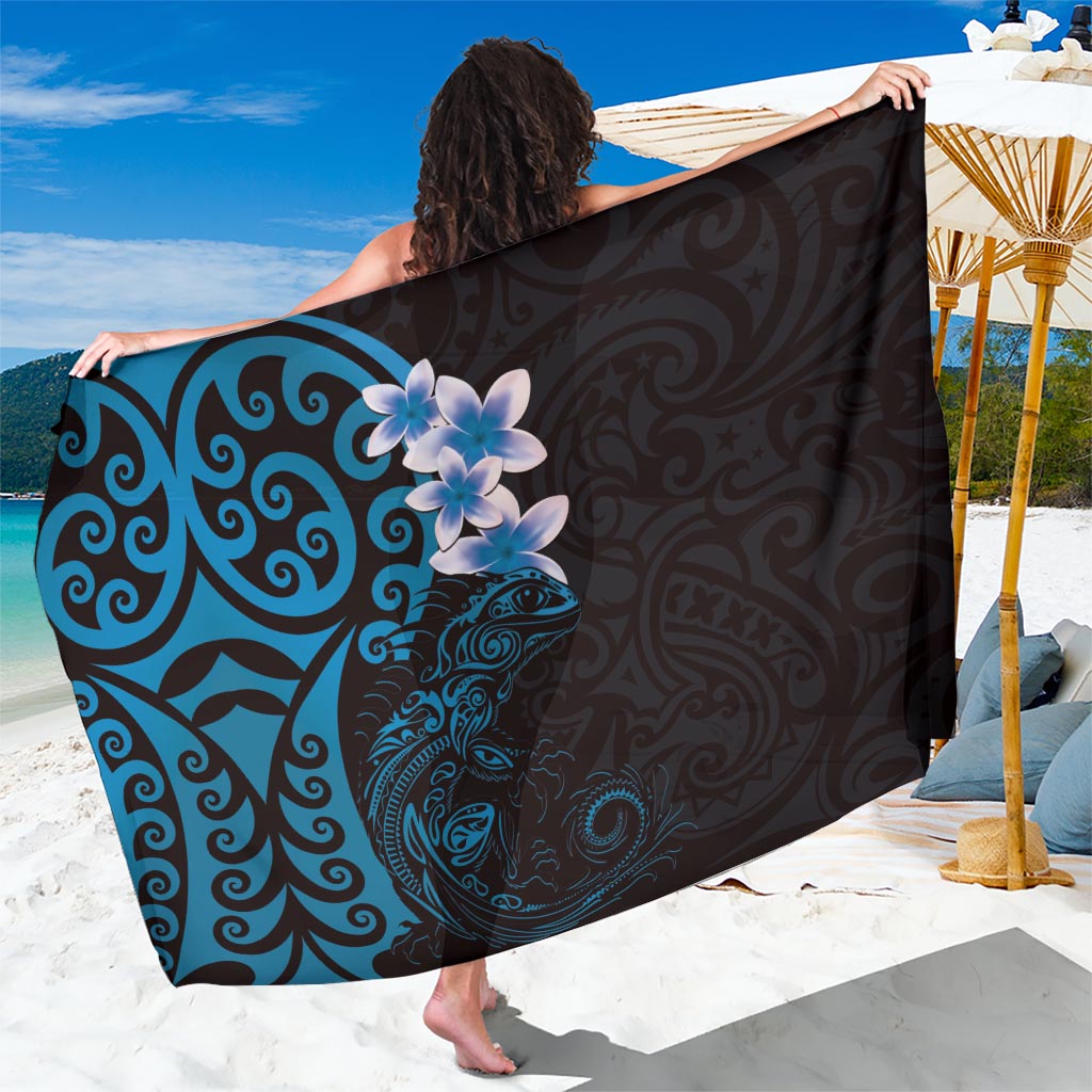 New Zealand Tuatara Plumeria Sarong Maori Blue Koru Tribal Tattoo