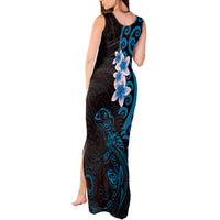New Zealand Tuatara Plumeria Tank Maxi Dress Maori Blue Koru Tribal Tattoo