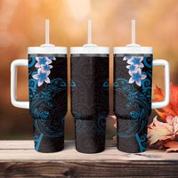 New Zealand Tuatara Plumeria Tumbler With Handle Maori Blue Koru Tribal Tattoo