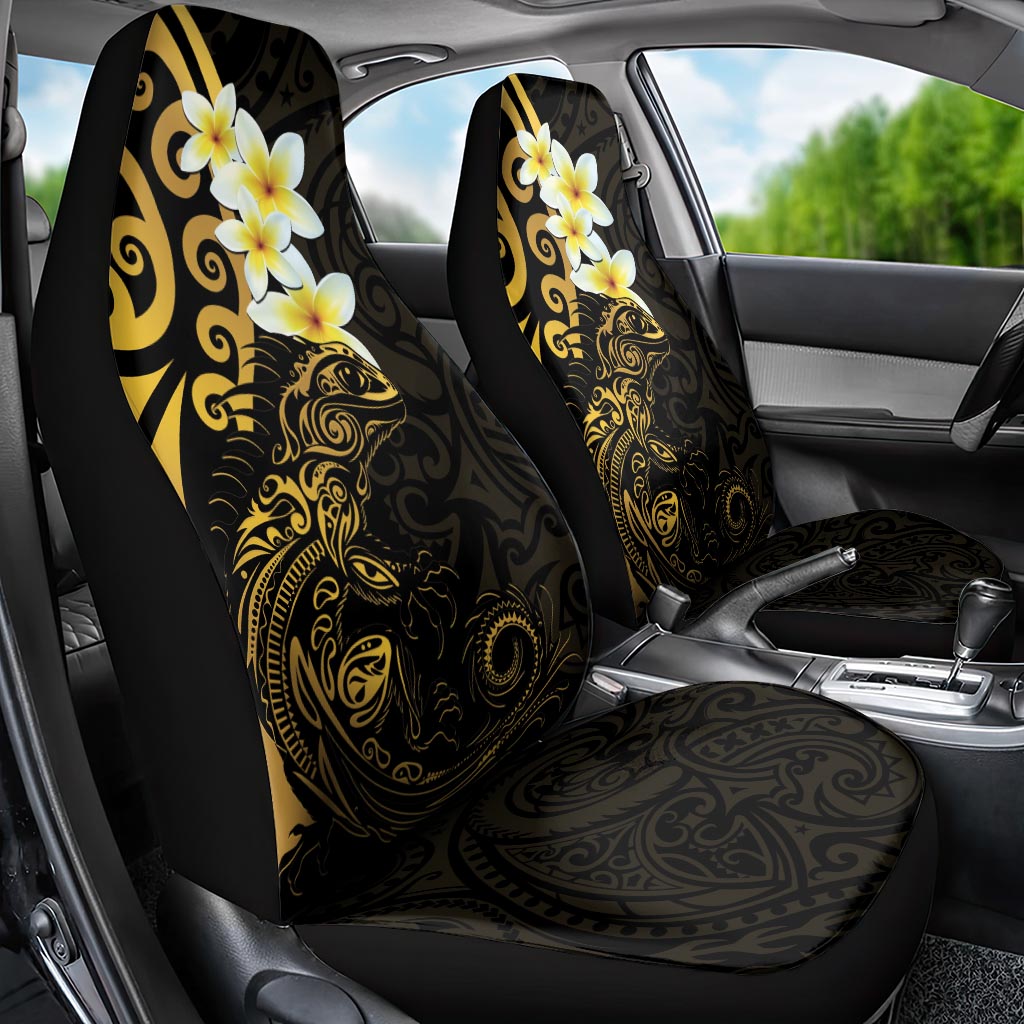 New Zealand Tuatara Plumeria Car Seat Cover Maori Gold Koru Tribal Tattoo