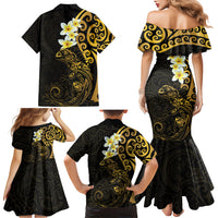 New Zealand Tuatara Plumeria Family Matching Mermaid Dress and Hawaiian Shirt Maori Gold Koru Tribal Tattoo