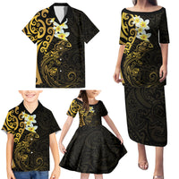 New Zealand Tuatara Plumeria Family Matching Puletasi and Hawaiian Shirt Maori Gold Koru Tribal Tattoo