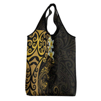 New Zealand Tuatara Plumeria Grocery Bag Maori Gold Koru Tribal Tattoo