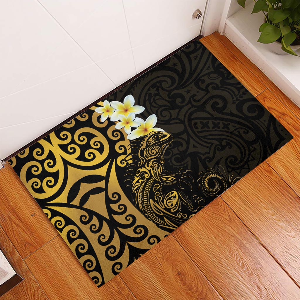 New Zealand Tuatara Plumeria Rubber Doormat Maori Gold Koru Tribal Tattoo