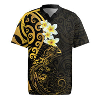 New Zealand Tuatara Plumeria Rugby Jersey Maori Gold Koru Tribal Tattoo