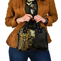 New Zealand Tuatara Plumeria Shoulder Handbag Maori Gold Koru Tribal Tattoo