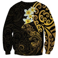 New Zealand Tuatara Plumeria Sweatshirt Maori Gold Koru Tribal Tattoo