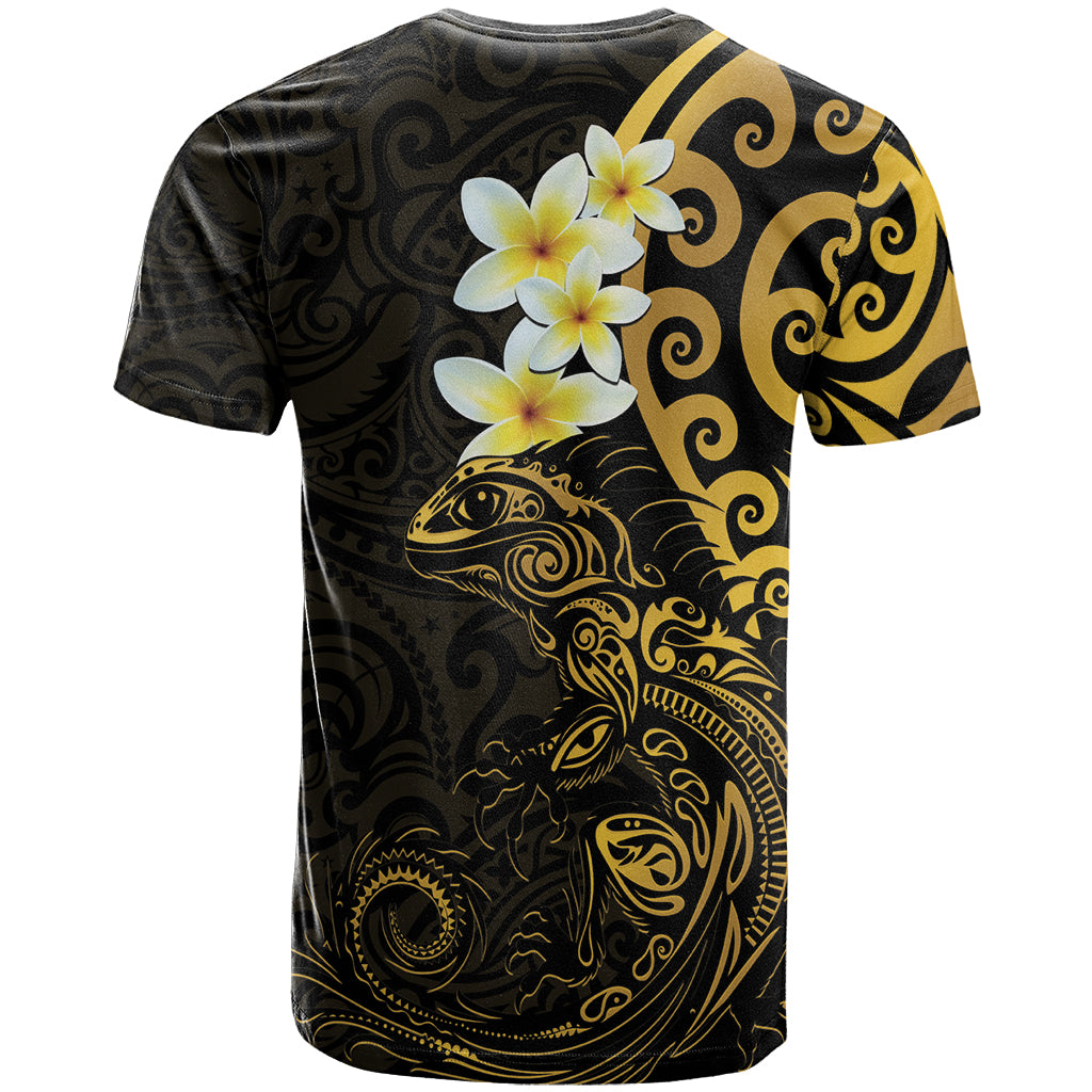 New Zealand Tuatara Plumeria T Shirt Maori Gold Koru Tribal Tattoo LT01 - Polynesian Pride
