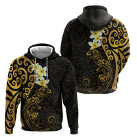 New Zealand Tuatara Plumeria Zip Hoodie Maori Gold Koru Tribal Tattoo