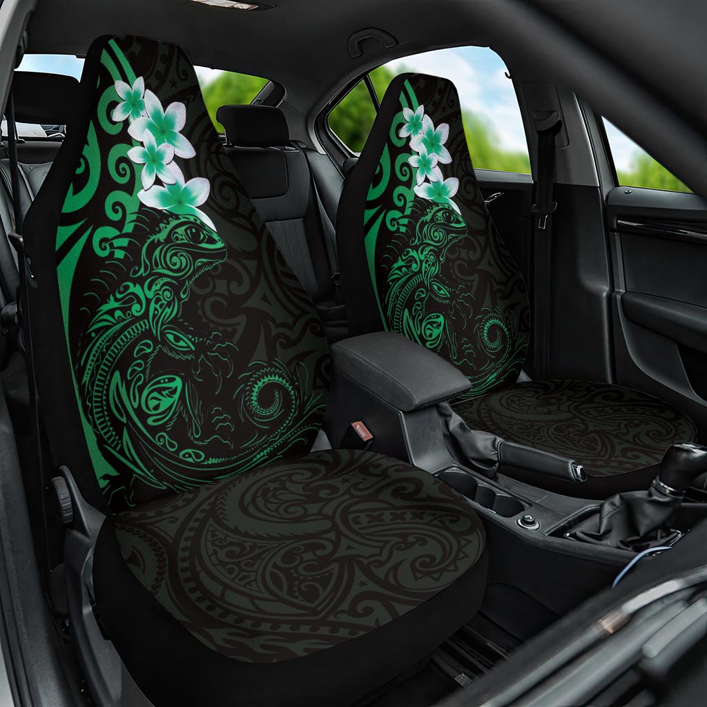 New Zealand Tuatara Plumeria Car Seat Cover Maori Green Koru Tribal Tattoo
