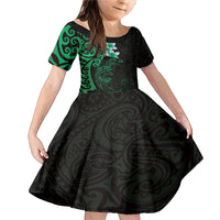 New Zealand Tuatara Plumeria Family Matching Mermaid Dress and Hawaiian Shirt Maori Green Koru Tribal Tattoo