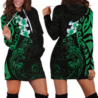 New Zealand Tuatara Plumeria Hoodie Dress Maori Green Koru Tribal Tattoo