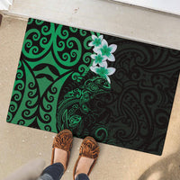 New Zealand Tuatara Plumeria Rubber Doormat Maori Green Koru Tribal Tattoo