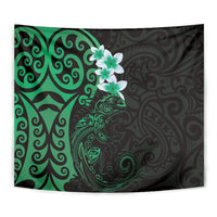 New Zealand Tuatara Plumeria Tapestry Maori Green Koru Tribal Tattoo