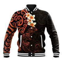 New Zealand Tuatara Plumeria Baseball Jacket Maori Orange Koru Tribal Tattoo