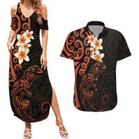 New Zealand Tuatara Plumeria Couples Matching Summer Maxi Dress and Hawaiian Shirt Maori Orange Koru Tribal Tattoo