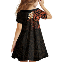 New Zealand Tuatara Plumeria Family Matching Off Shoulder Short Dress and Hawaiian Shirt Maori Orange Koru Tribal Tattoo LT01 - Polynesian Pride