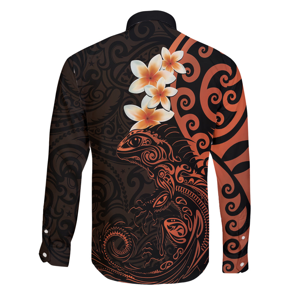 New Zealand Tuatara Plumeria Family Matching Off Shoulder Short Dress and Hawaiian Shirt Maori Orange Koru Tribal Tattoo LT01 - Polynesian Pride