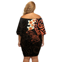 New Zealand Tuatara Plumeria Family Matching Off Shoulder Short Dress and Hawaiian Shirt Maori Orange Koru Tribal Tattoo LT01 - Polynesian Pride